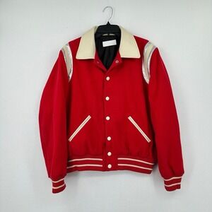 Flaneur Homme Varsity Bomber Jacket Red White Silver Wool Blend Streetwear Large